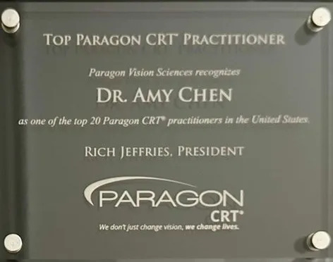 Top Paragon CRT Practitioner, Paragon Vision Sciences recognizes Dr. Amy Chen as one of the top 20 paragon CRT practitioners in the United States.